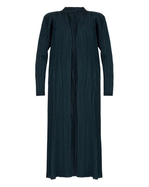 Pleats Please Issey Miyake Blue Pleated Long-Sleeve Coat