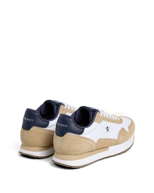 Hackett White Vector Plain Suede-Panelled Sneakers for men