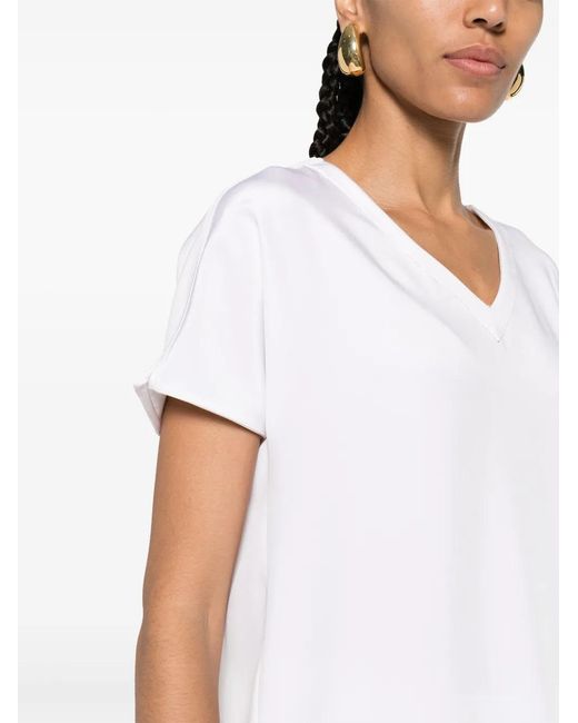 Kiton White V-Neck Silk T-Shirt