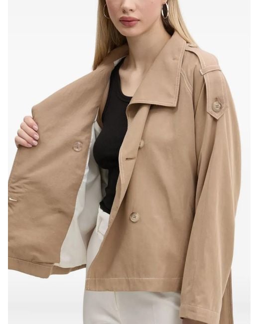 HUGO White Double-Breasted Belted Trench Coat