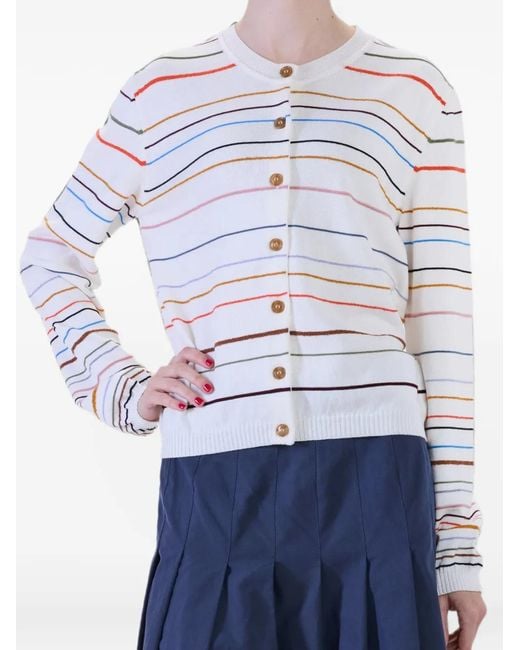 Paul Smith White Striped Round-Neck Cardigan