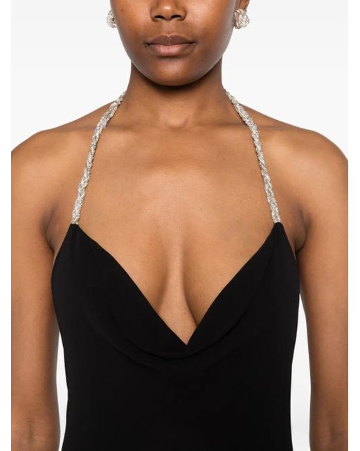Atu Body Couture Black Crystal-Halter Maxi Dress