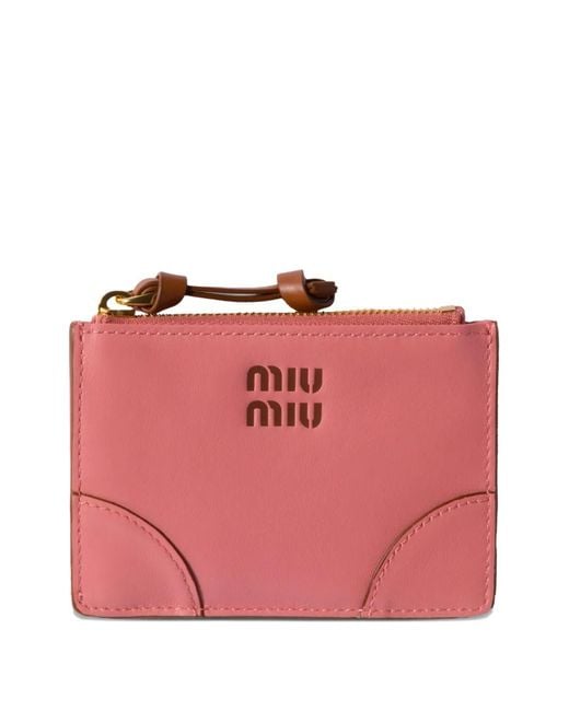 Cartera con logo en relieve Miu Miu de color Pink