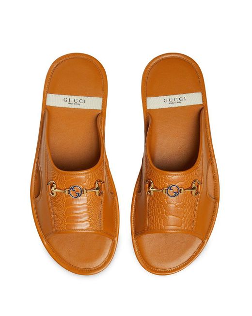 Gucci Leather GG Horsebit Sandals in Brown for Men - Lyst