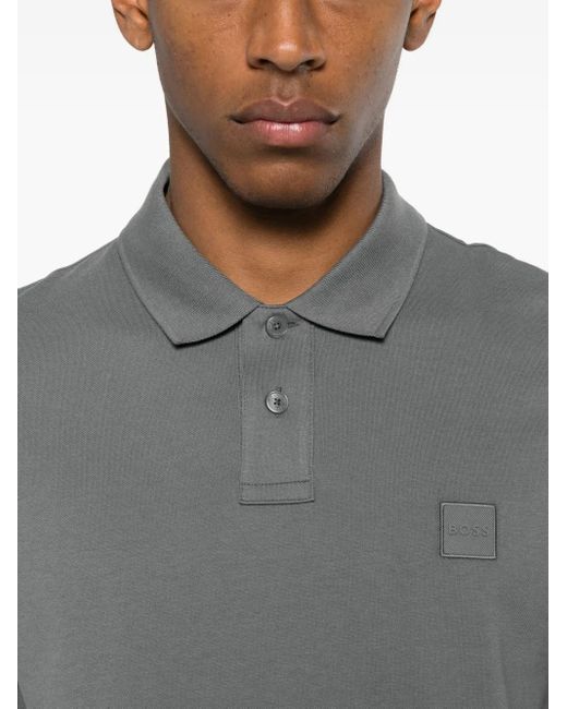 Boss Poloshirt Met Patch En Korte Mouwen in het Gray voor heren