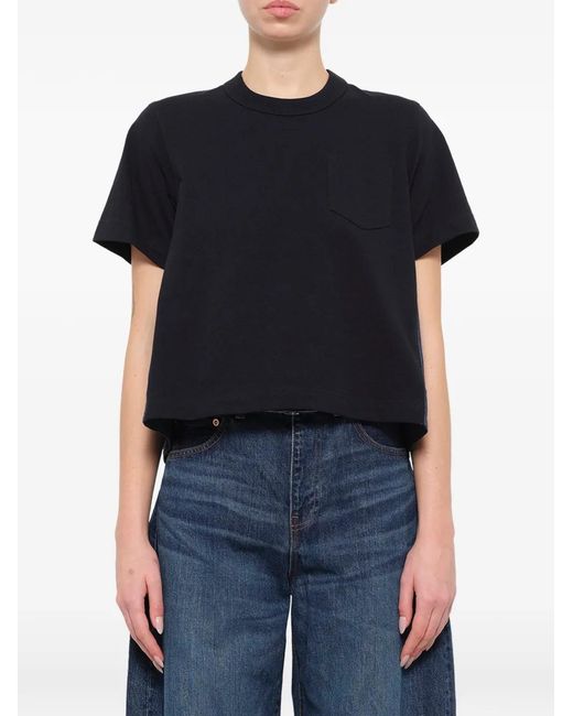 Sacai Blue Denim-Panelled Cotton T-Shirt