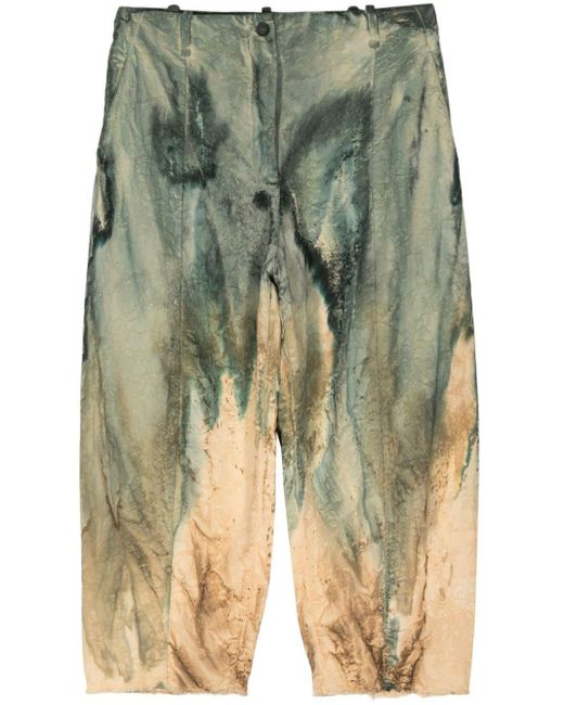 Masnada Green Tie-dye Cropped Cotton Trousers