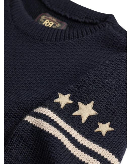 RRL Blue Skull-Patch Star-Embroidered Sweater for men