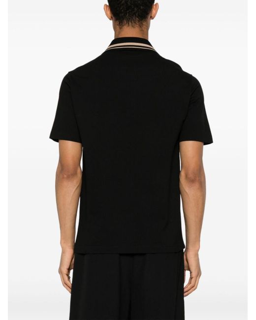 Ferragamo Black Embroidered-Logo Polo Shirt for men