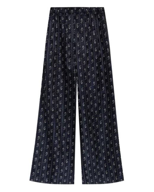 Tory Burch Blue Paisley Print Wide-Leg Trousers
