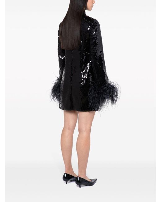 16Arlington Black Michelle Feather-trim Sequinned Mini Dress