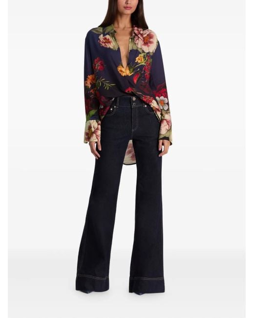 Alice + Olivia Blue Finely Oversized Button Down