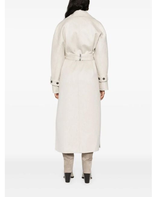 Brunello Cucinelli White Cashmere Belted Coat