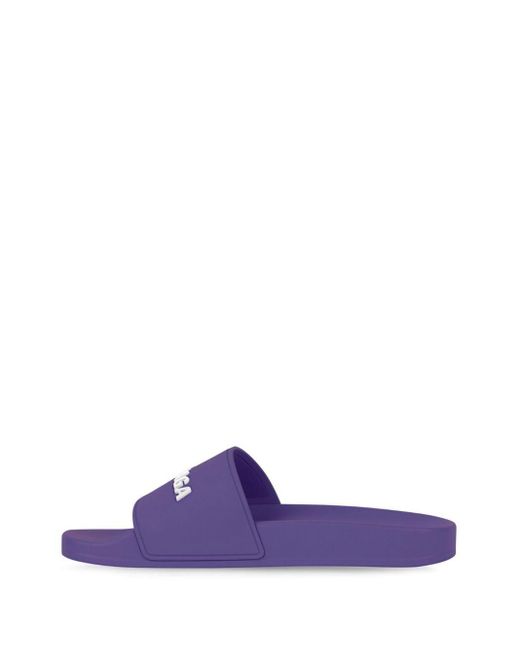 Balenciaga Purple Pool Logo-embossed Slides