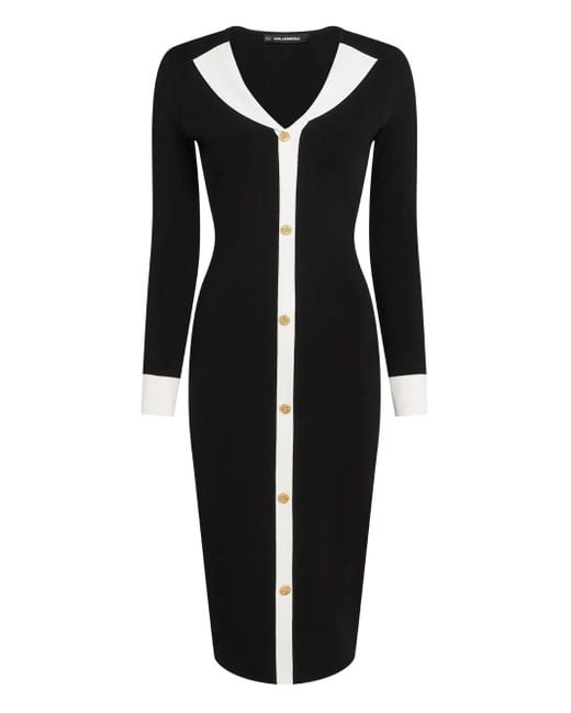 Karl Lagerfeld Women's Black Contrast-collar Button Knit Dress