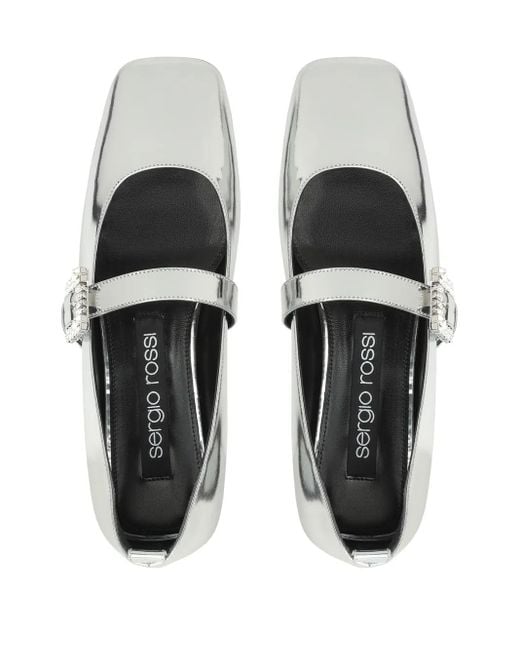Sergio Rossi White Sr Twenty Metallic-Finish Ballerina Shoes