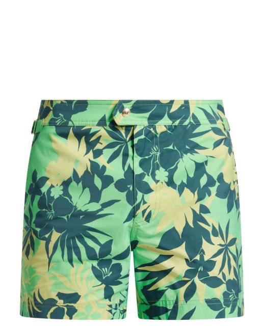 Tom Ford Green Floral-print Swim Shorts for men