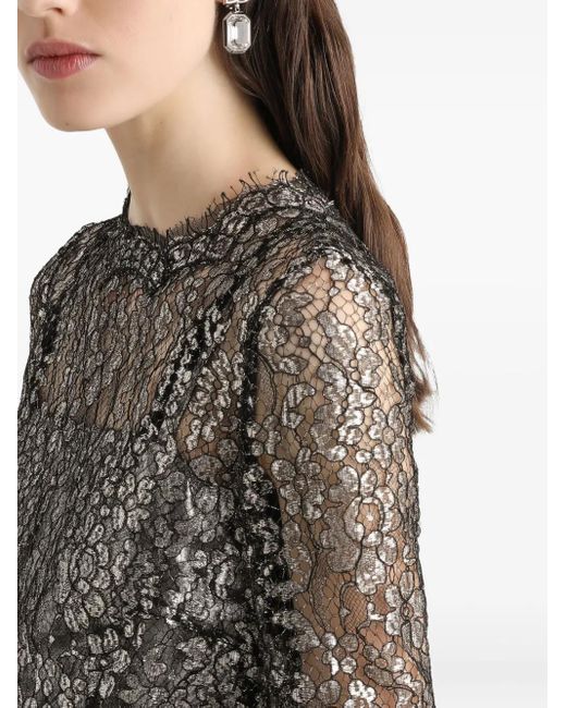 Dolce & Gabbana Gray Lamé Lace Midi Dress
