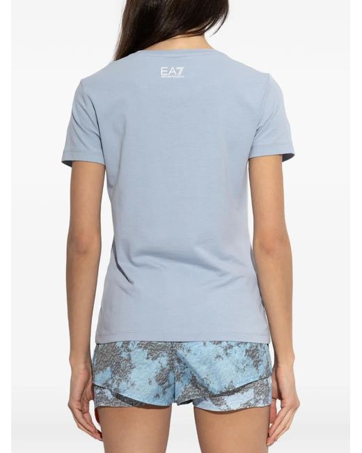 EA7 Blue Sequin-Logo T-Shirt