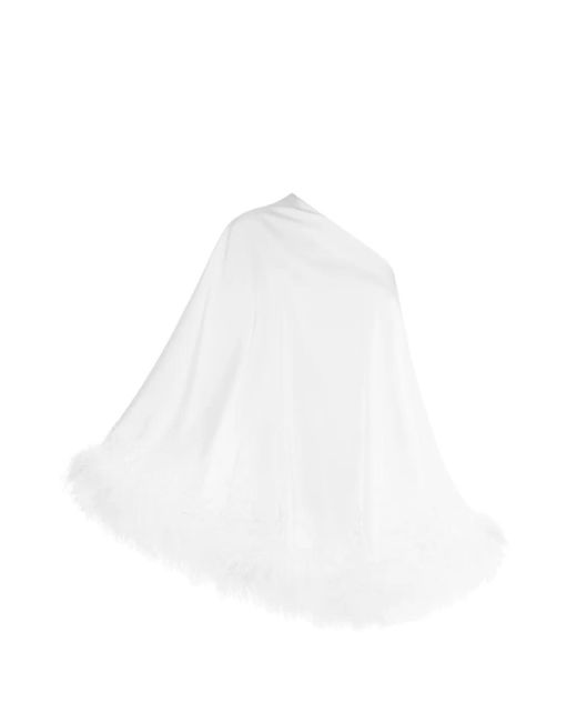 MATTERS STORE White Aurora One-Shoulder Feathered-Trim Mini Dress