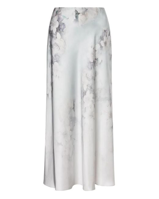 Alberta Ferretti White Floral-Print Midi Skirt