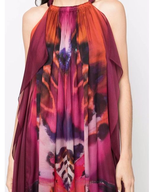 Alberta Ferretti Red Graphic-Print Silk Gown