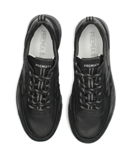 Premiata Black Nous 7732 Lace-Up Suede-Detail Sneakers for men