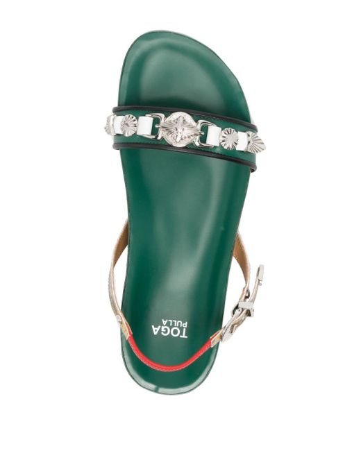 Toga Green Stud-embellished Leather Sandals