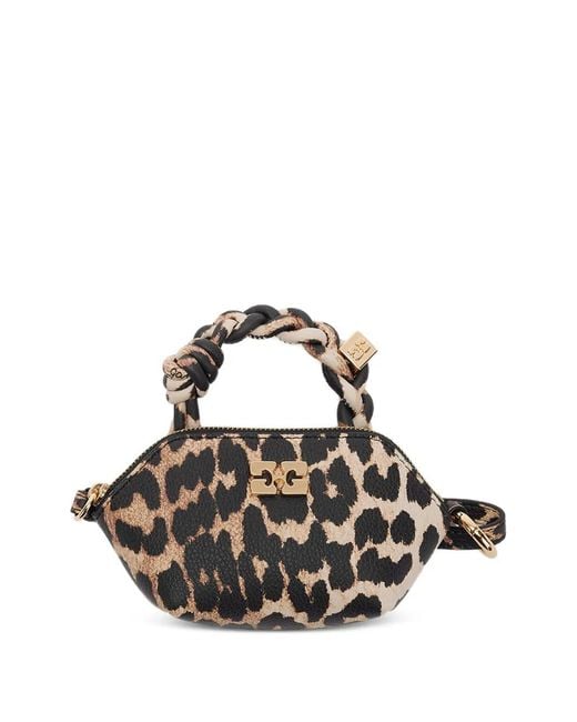 Ganni Brown Leopard Grained Nano Bou Bag