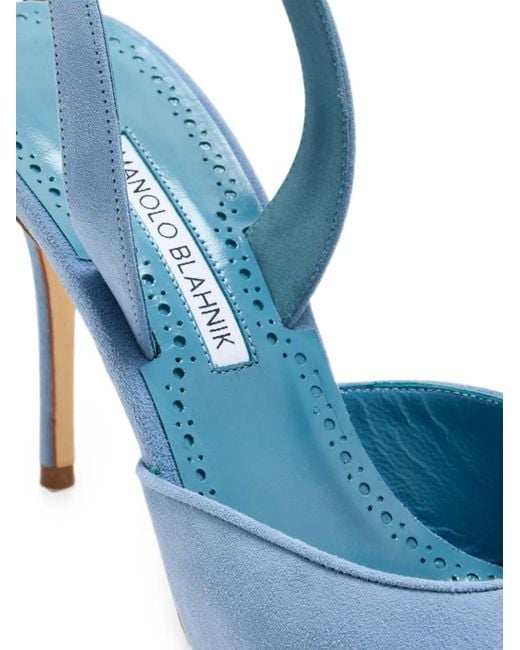 Manolo Blahnik Blue Borelapa Pointed-Toe Slingback Pumps