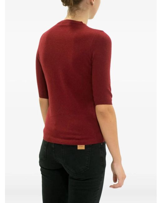 LA ROSE Red Three-Quarter-Sleeve Cashmere Sweater