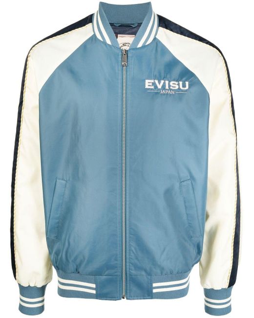 Evisu Blue Embroidered-logo Detail Bomber Jacket for men