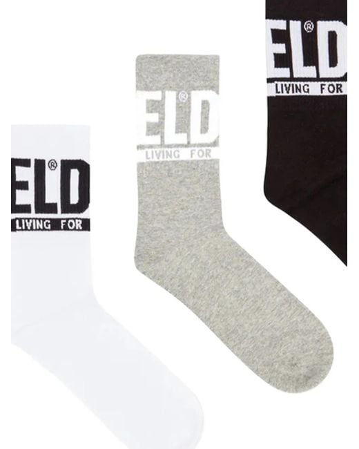 DIESEL White Logo-detail Socks (pack Of Three) for men
