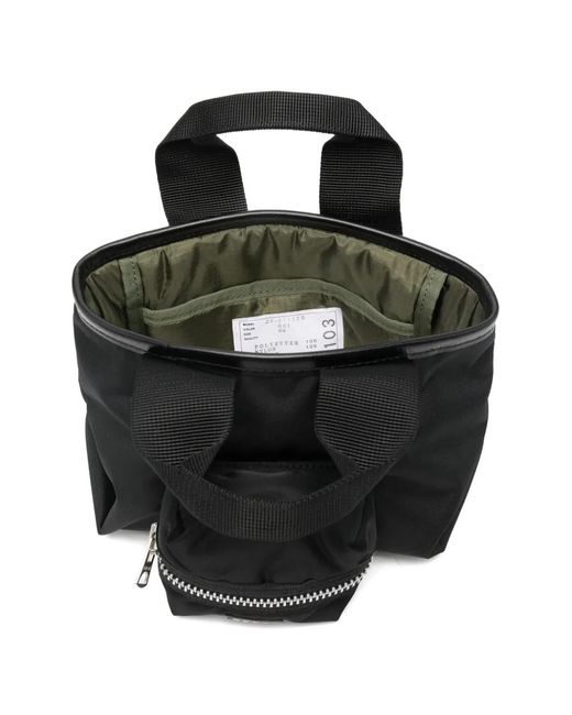 Sacai Black Pocket Small Nylon Tote
