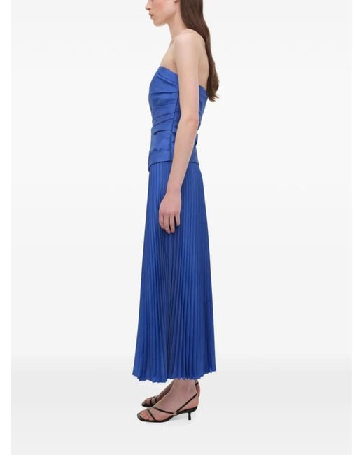 Jonathan Simkhai Blue Arie Strapless Pleated Midi Dress