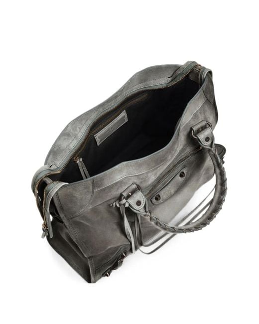 Balenciaga Gray Medium Le City Waxed Suede Tote Bag