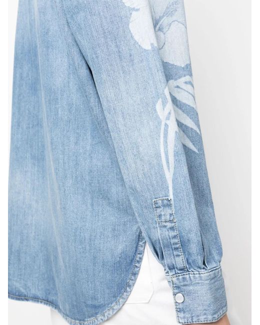 Pinko Blue Gufare Floral-Print Denim Shirt