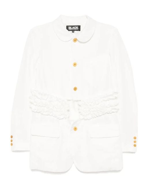 COMME DES GARÇON BLACK White Ruffle-Trim Jacket