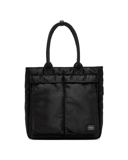 Porter-Yoshida and Co Black Tanker Logo-Patch Tote Bag for men