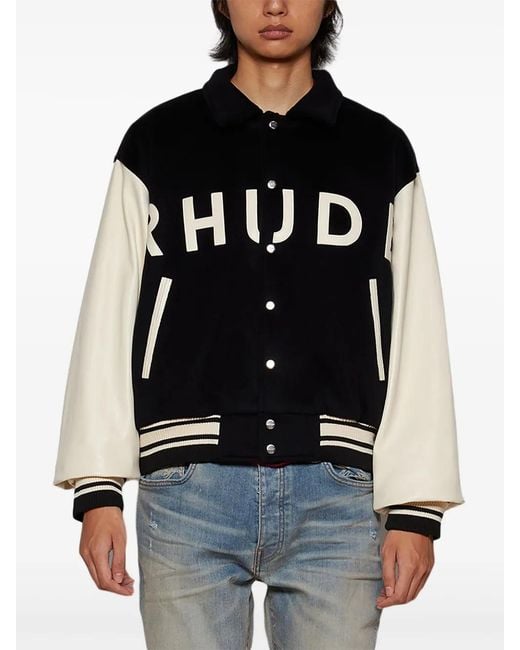 Rhude Black Collegiate Bomber Jacket for men