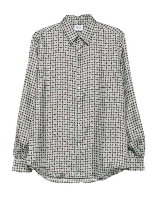 Aspesi Gray Geometric-Print Silk Shirt for men