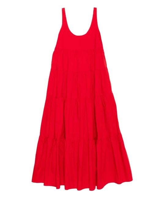 Michael Kors Red Gestuftes Kleid aus Baumwollstretch