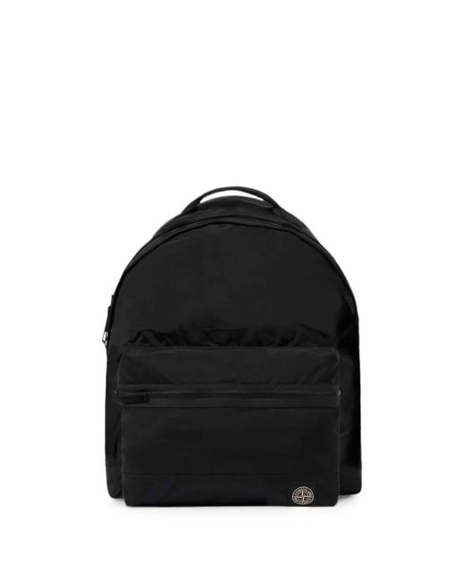 Stone Island Black Compass Logo-Patch Nylon Metal Backpack for men