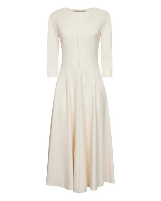 Blanca Vita Natural Crew-Neck Flared Dress