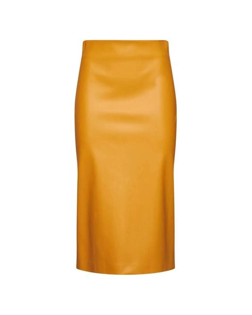 Blanca Vita Orange High-Rise Rear-Slit Midi Pencil Skirt