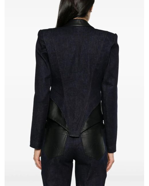 MITILIANE COUTURE Black Leather-Inserts Blazer