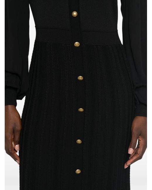 Twinset Black Ribbed-Knit Button-Down Midi Dress