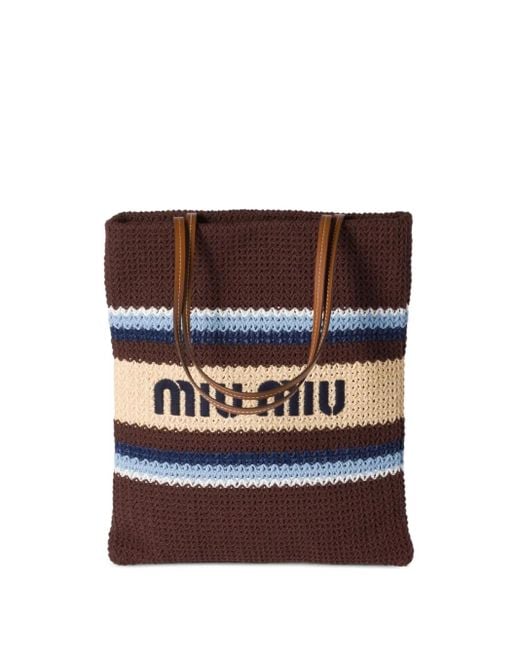 Miu Miu Brown Rafia Effect Tote Bag