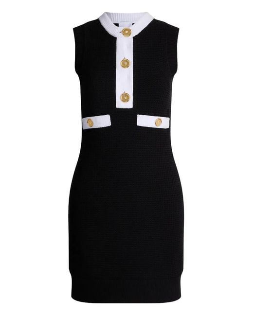 Patou Black Button Textured Mini Dress