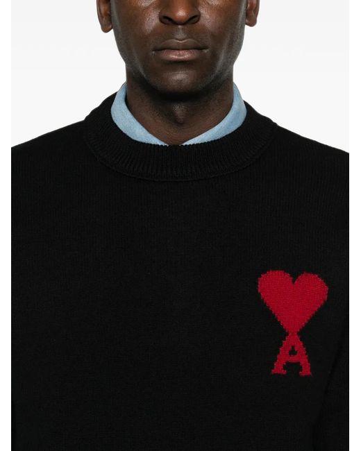 AMI Black Ami De Coeur Intarsia-Knit Sweater